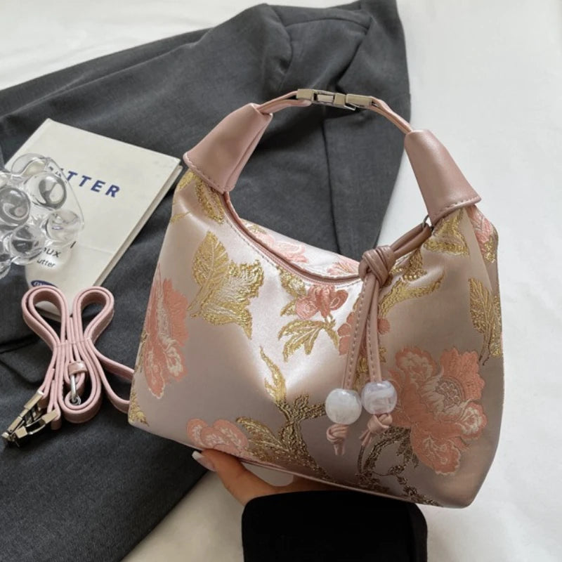 Lässige Bestickte Handtasche im Chinesischen Stil – Canvas Hanfu Stickerei, Reißverschluss Crossbody Bag, Cheongsam-Tasche für Party