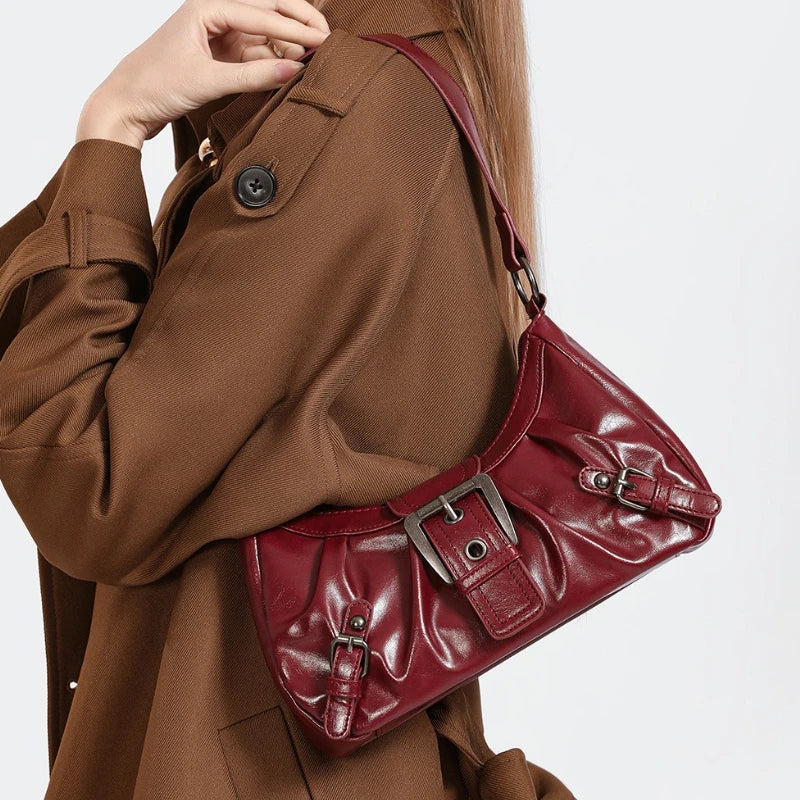 Y2K Retro Hobo-Umhängetasche für Damen mit Falten – Trendige Achsel-Clutch für Reisen, Arbeit und Shopping