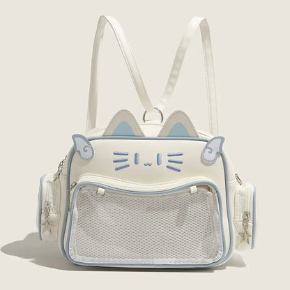Damen Rucksack Mode Y2K – Koreanisch/Japanisch Kawaii Katze Ita Bag PU, Süß, Transparentes Fach, Ästhetische Schulter- & Crossbody-Tasche für Mädchen