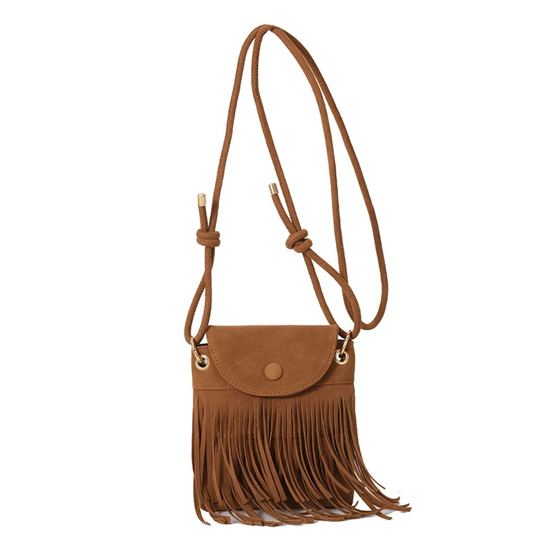 Fransen-Design Damen Sling Bag – Quaste Crossbody Schultertasche, Einfarbige Messenger Bag, Vielseitig für Herbst und Winter