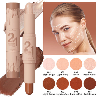 Doppelseitiger Highlighter & Contour Stick – 3D-Konturierung, Nasenschatten, Gesichtsform, Aufhellen & Modellieren