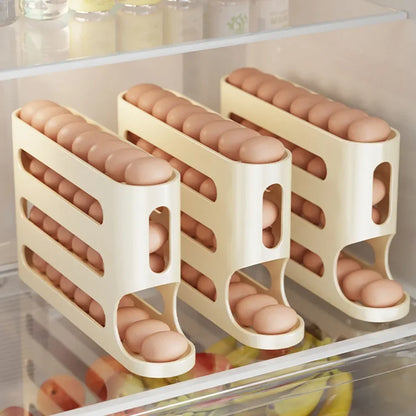 4-stöckiger Automatischer Eierhalter mit Rollfunktion – Eier Organizer für Kühlschrank, Eieraufbewahrungsbox & Eier Spender