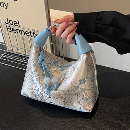 Lässige Bestickte Handtasche im Chinesischen Stil – Canvas Hanfu Stickerei, Reißverschluss Crossbody Bag, Cheongsam-Tasche für Party