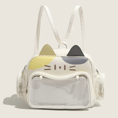 Damen Rucksack Mode Y2K – Koreanisch/Japanisch Kawaii Katze Ita Bag PU, Süß, Transparentes Fach, Ästhetische Schulter- & Crossbody-Tasche für Mädchen