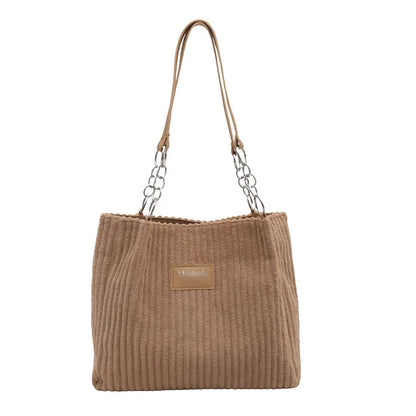 Große Cord-Tote-Bag mit Kette für Damen – Schultertasche mit großem Fassungsvermögen, Polyesterfutter, Reißverschluss