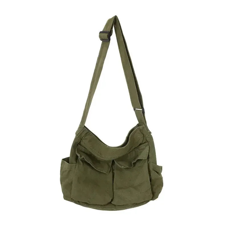 Damen Schul-Messenger-Tasche – Schultertasche für Frauen, große Kapazität, lässige Canvas-Tasche, Einfarbig, für Alltag und Schule