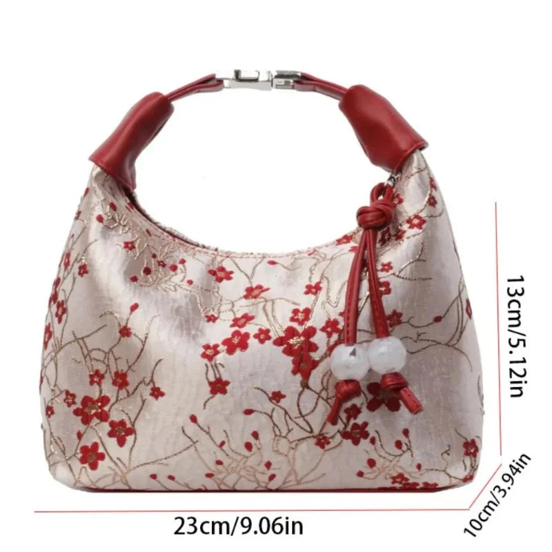 Lässige Bestickte Handtasche im Chinesischen Stil – Canvas Hanfu Stickerei, Reißverschluss Crossbody Bag, Cheongsam-Tasche für Party