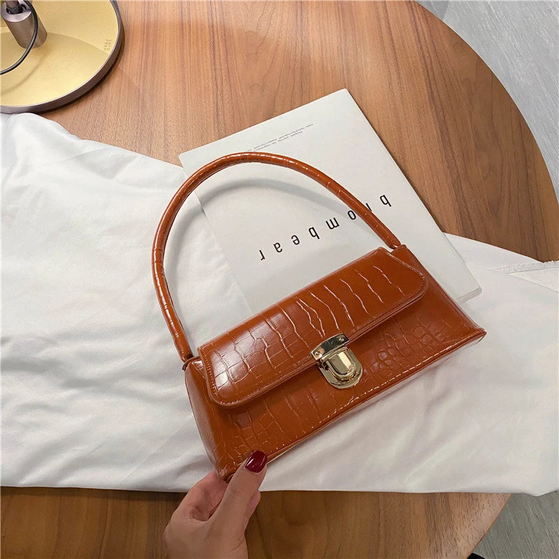 Modische und vielseitige Ein-Schulter-Handtasche für Damen mit Steinmuster – Unterarmtasche aus PU, kleine quadratische Handtasche