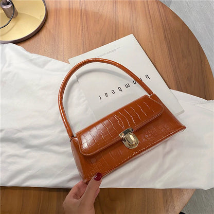 Modische und vielseitige Ein-Schulter-Handtasche für Damen mit Steinmuster – Unterarmtasche aus PU, kleine quadratische Handtasche