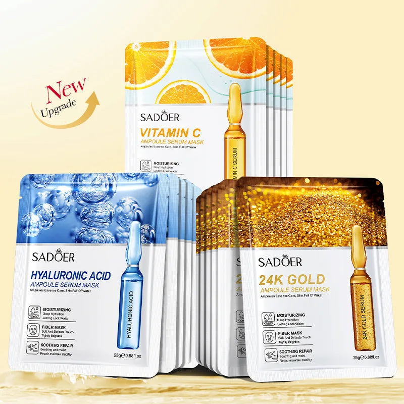 15 Stück 24K Gold Vitamin C & Hyaluronsäure Gesichtsmasken – Feuchtigkeitsspendend, Straffend & Intensiv Hydratisierend – Gesichtspflege für strahlende Haut