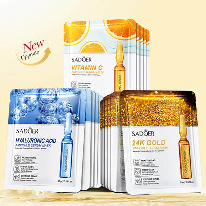 15 Stück 24K Gold Vitamin C & Hyaluronsäure Gesichtsmasken – Feuchtigkeitsspendend, Straffend & Intensiv Hydratisierend – Gesichtspflege für strahlende Haut