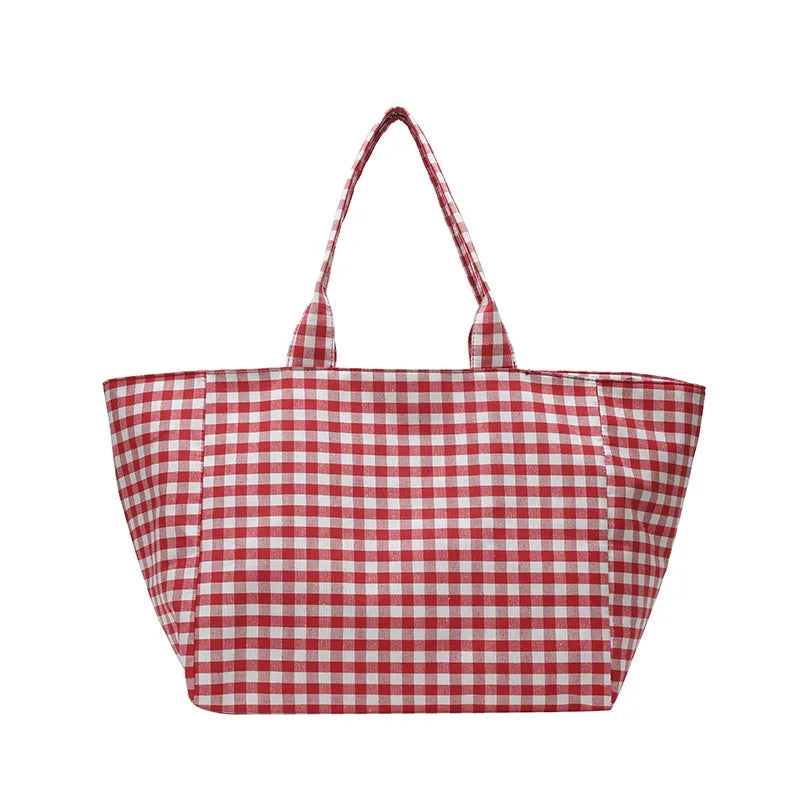 Große karierte Canvas-Umhängetasche für Damen – Schlichte Shopping- und Pendlertasche für Studentinnen, Reisetasche mit großem Fassungsvermögen