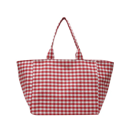 Große karierte Canvas-Umhängetasche für Damen – Schlichte Shopping- und Pendlertasche für Studentinnen, Reisetasche mit großem Fassungsvermögen