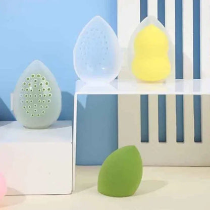 Transparente Aufbewahrungsbox für Make-up-Schwämme – Tragbarer Trocknungsbehälter, Hygienischer Schwammhalter, Eierförmiges Design