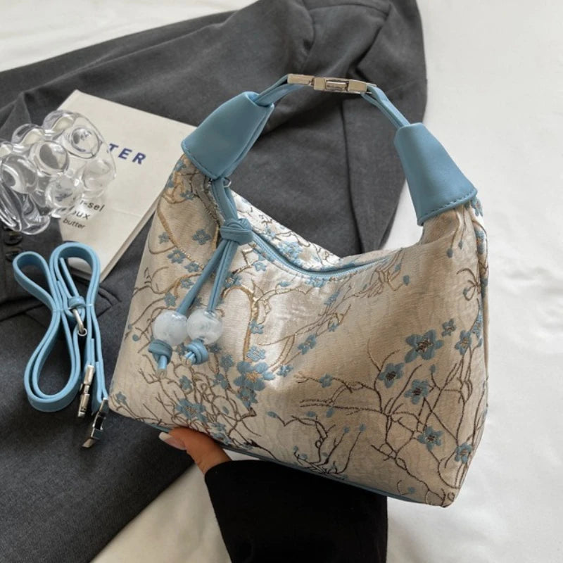 Lässige Bestickte Handtasche im Chinesischen Stil – Canvas Hanfu Stickerei, Reißverschluss Crossbody Bag, Cheongsam-Tasche für Party