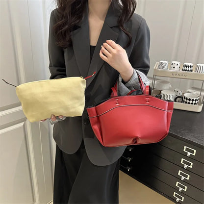 Einfarbige PU-Leder-Handtasche für Damen – Schulter- und Tote-Tasche mit großem Fassungsvermögen, Alltagstasche für Pendeln, Shopping und Crossbody-Tragen