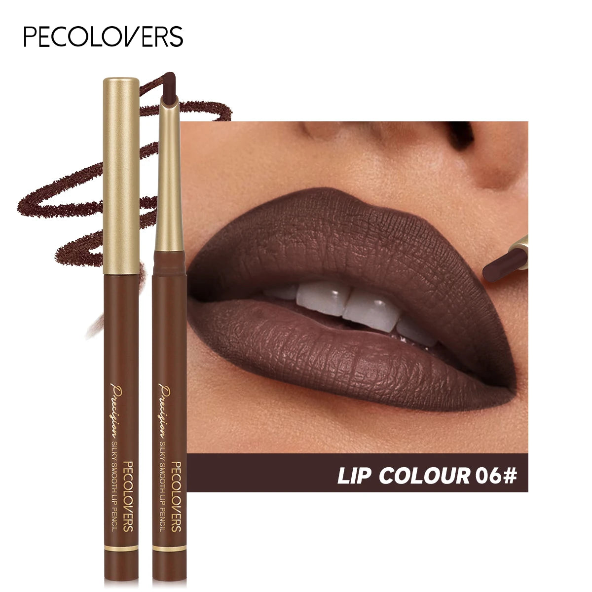 Matte Lippenkonturenstifte in 6 Farben – abgeschrägte Präzisionsspitze, natürliche Nude- & Brauntöne, langanhaltendes Make-up