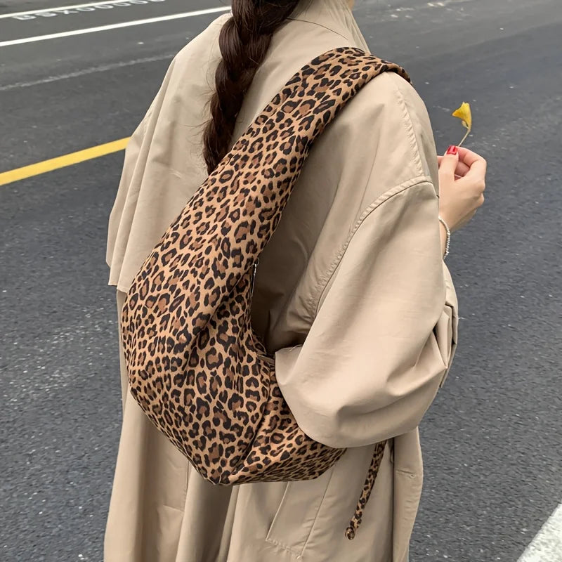 Retro Wildleder-Satteltasche für Damen mit Leopardenmuster – Trendige Herbst- und Wintermode, Unterarmtasche mit großem Fassungsvermögen, Handtasche
