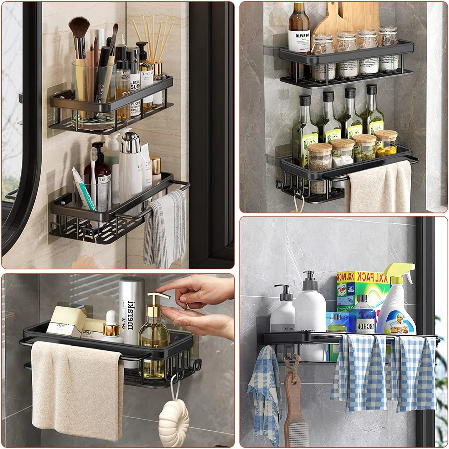 Wandmontiertes Eckregal fürs Badezimmer – Rechteckiges Duschregal ohne Bohren, Wandablage für Shampoo, Handtücher und Badaccessoires