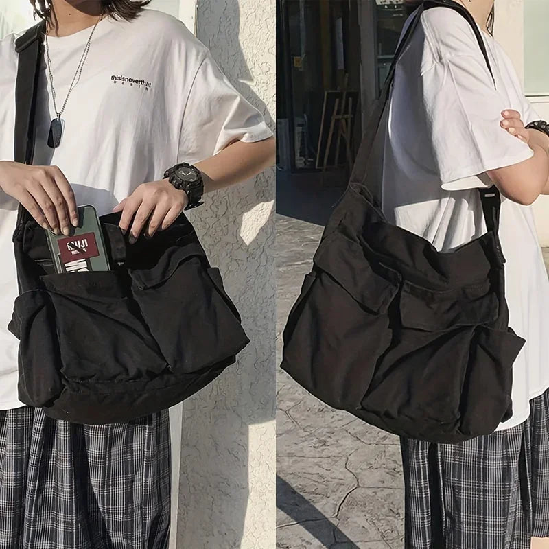 Damen Schul-Messenger-Tasche – Schultertasche für Frauen, große Kapazität, lässige Canvas-Tasche, Einfarbig, für Alltag und Schule