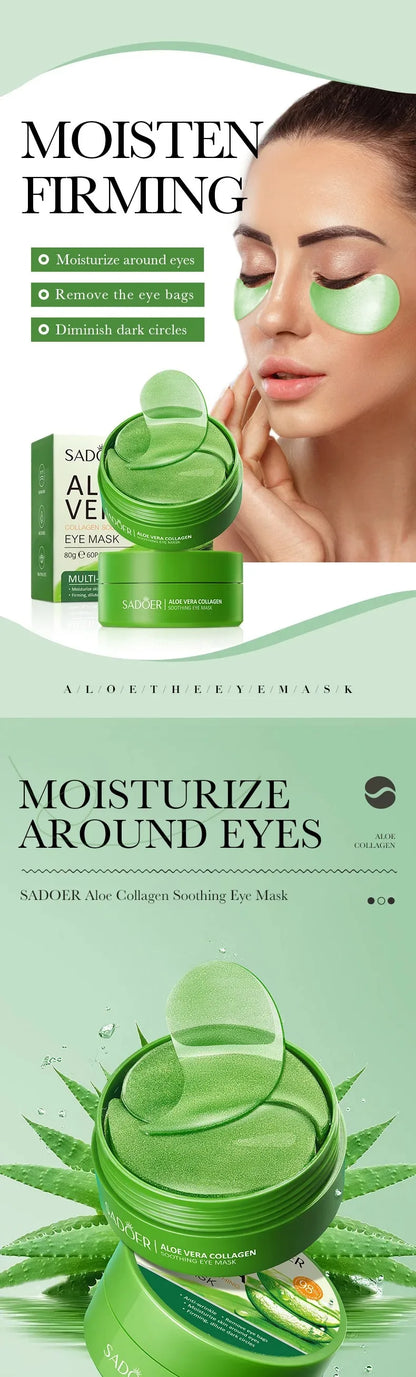 60pcs Aloe Vera Collagen Eye Mask Anti Dark C60 Stück Aloe Vera Kollagen Augenmasken – gegen dunkle Augenringe, Tränensäcke, Feuchtigkeitsverlust & Faltenpflegeircles Eyes Bags Moisturizing Anti-Wrinkles Eye Patches Eyes Skin Care Products