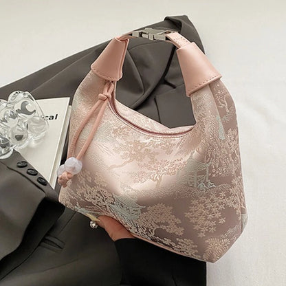 Lässige Bestickte Handtasche im Chinesischen Stil – Canvas Hanfu Stickerei, Reißverschluss Crossbody Bag, Cheongsam-Tasche für Party