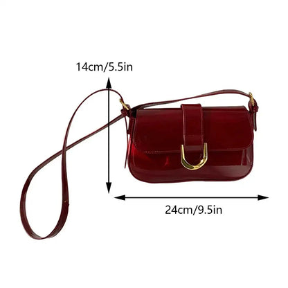 Retro Schultertasche aus Lackleder für Damen – Luxus Klappen-Crossbody-Tasche, Einfarbig, Unterarmtasche, Rote Crossbody-Handtasche für Frauen