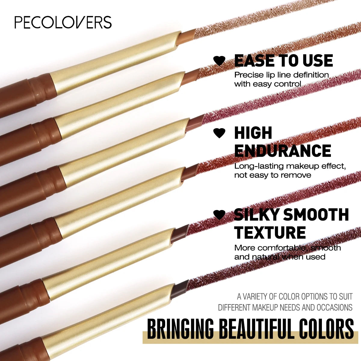 Matte Lippenkonturenstifte in 6 Farben – abgeschrägte Präzisionsspitze, natürliche Nude- & Brauntöne, langanhaltendes Make-up