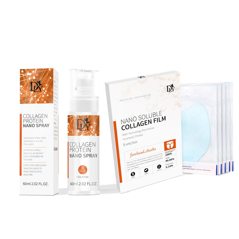 Nano-Löslicher Kollagen-Film-Masken- und Serum-Spray-Set – Anti-Falten Gesichtspflege, Feuchtigkeitsspendend & Aufhellend, Hautstraffendes Pflege-Set