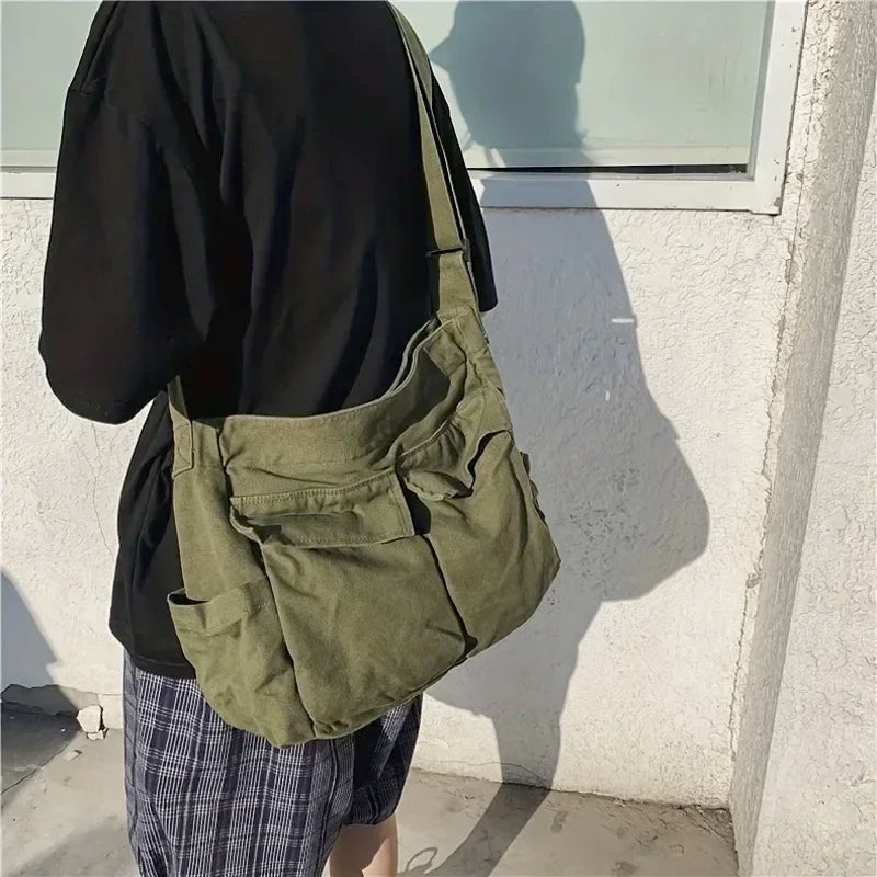 Damen Schul-Messenger-Tasche – Schultertasche für Frauen, große Kapazität, lässige Canvas-Tasche, Einfarbig, für Alltag und Schule