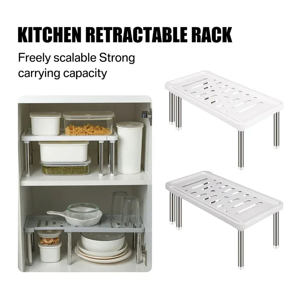 Verstellbares Küchenregal – Kunststoff-Schrankablage 35–61 cm, Multifunktionaler Aufbewahrungsorganizer für Küchenschränke