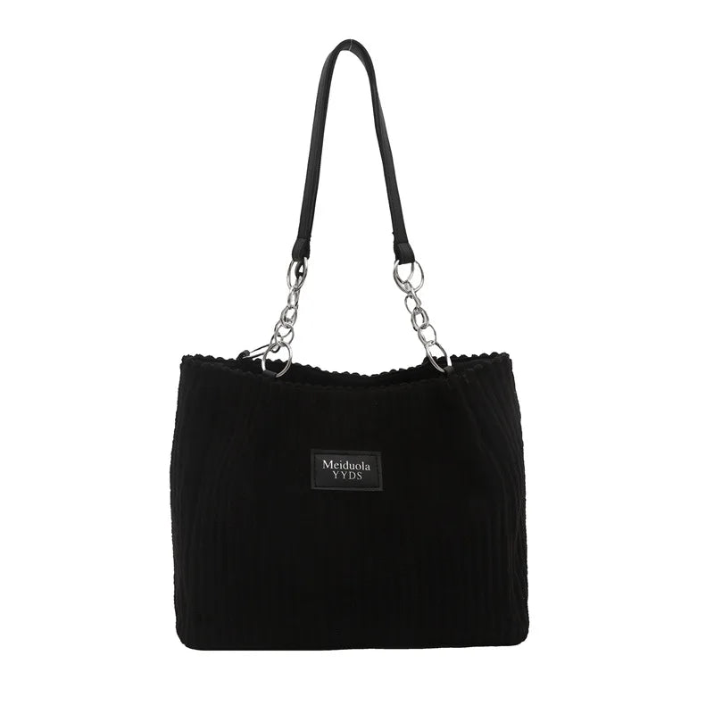 Große Cord-Tote-Bag mit Kette für Damen – Schultertasche mit großem Fassungsvermögen, Polyesterfutter, Reißverschluss