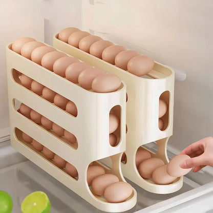 4-stöckiger Automatischer Eierhalter mit Rollfunktion – Eier Organizer für Kühlschrank, Eieraufbewahrungsbox & Eier Spender