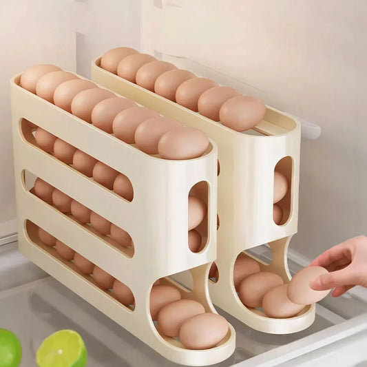 4-stöckiger Automatischer Eierhalter mit Rollfunktion – Eier Organizer für Kühlschrank, Eieraufbewahrungsbox & Eier Spender
