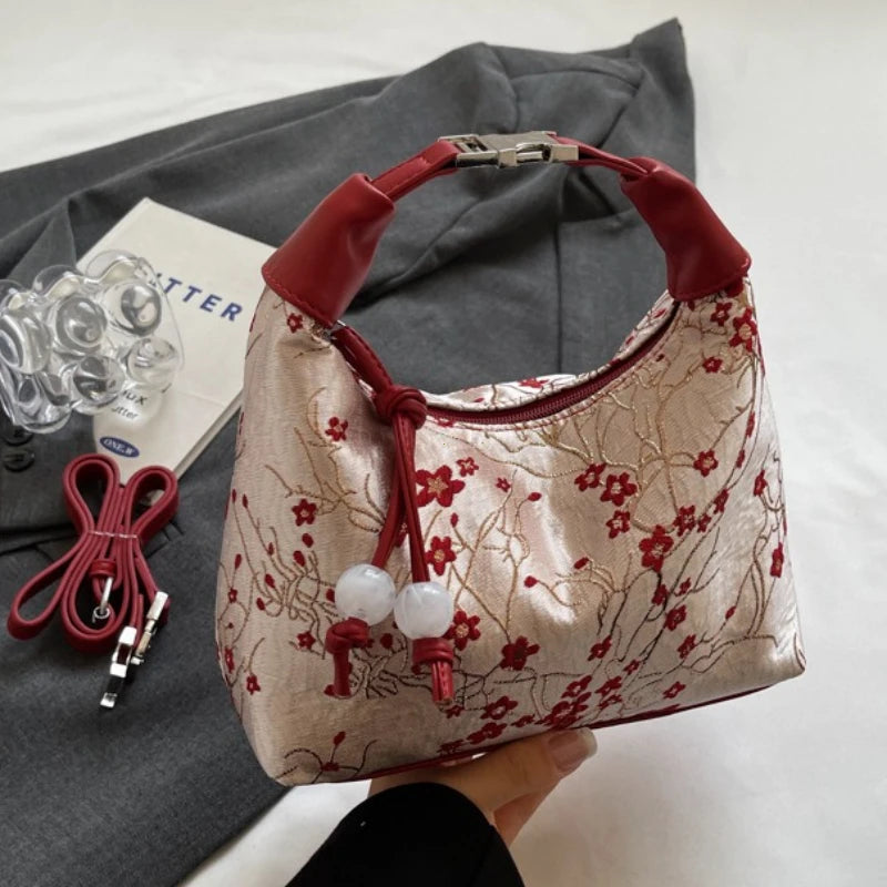 Lässige Bestickte Handtasche im Chinesischen Stil – Canvas Hanfu Stickerei, Reißverschluss Crossbody Bag, Cheongsam-Tasche für Party