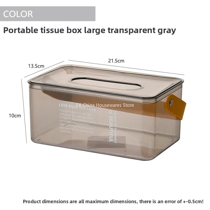 Tragbare Taschentuchbox mit Deckel für den Heim- und Schreibtischgebrauch, kreatives minimalistisches Design mit Pull-out-Funktion, transparente und leichte Aufbewahrungsbox für Taschentücher.