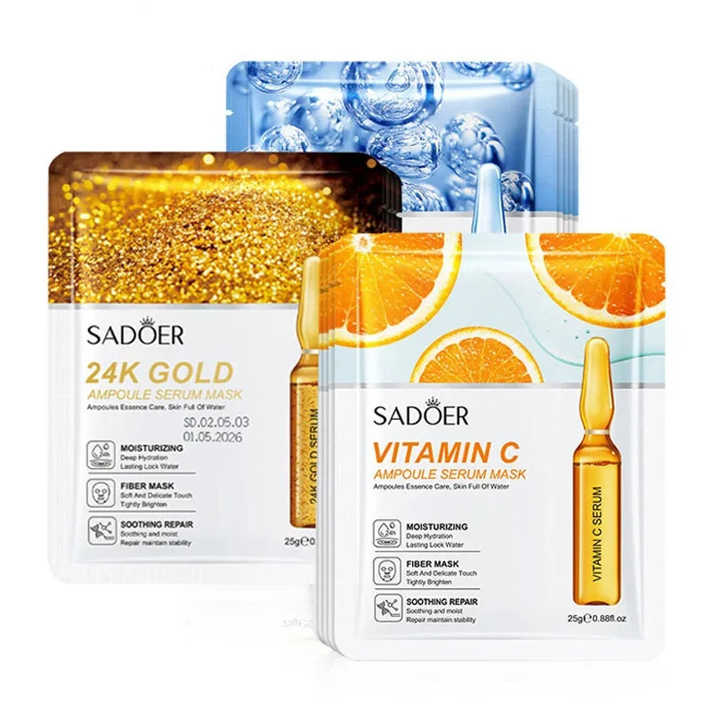 15 Stück 24K Gold Vitamin C & Hyaluronsäure Gesichtsmasken – Feuchtigkeitsspendend, Straffend & Intensiv Hydratisierend – Gesichtspflege für strahlende Haut