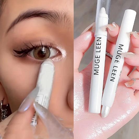 1 Stück Glitzer-Highlighter-Stift, perlmutt-matt in Weiß und Silber, zum Aufhellen. Langanhaltender, glänzender Lidschatten-Stick für strahlendes Augen- und Gesichtsmake-up.