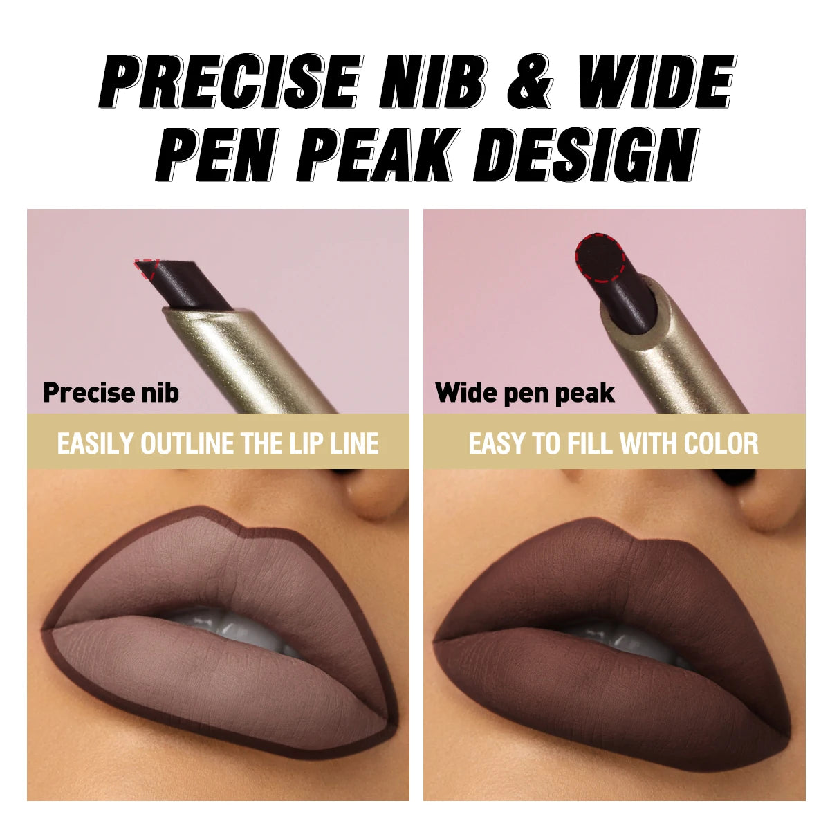 Matte Lippenkonturenstifte in 6 Farben – abgeschrägte Präzisionsspitze, natürliche Nude- & Brauntöne, langanhaltendes Make-up
