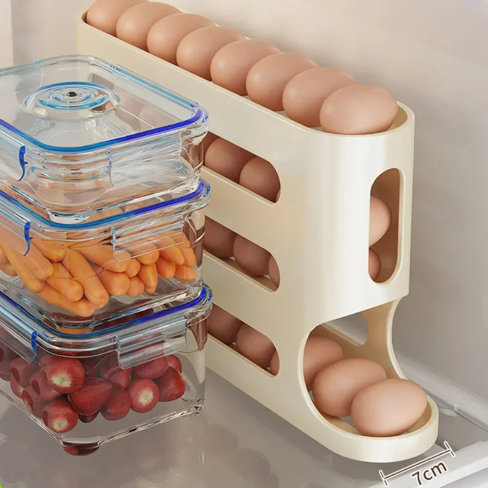 4-stöckiger Automatischer Eierhalter mit Rollfunktion – Eier Organizer für Kühlschrank, Eieraufbewahrungsbox & Eier Spender