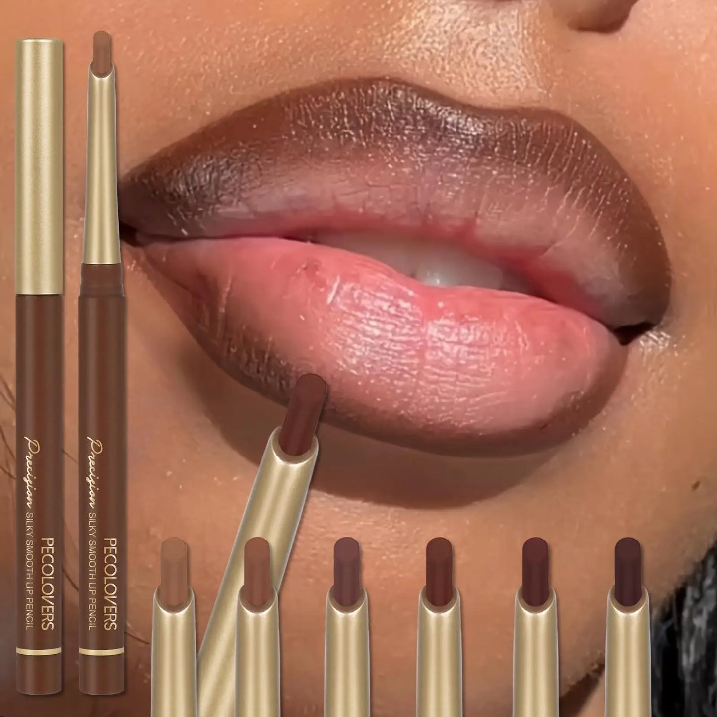 Matte Lippenkonturenstifte in 6 Farben – abgeschrägte Präzisionsspitze, natürliche Nude- & Brauntöne, langanhaltendes Make-up