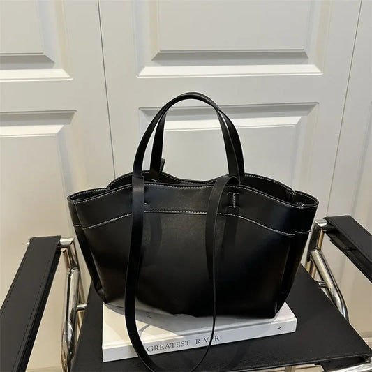Einfarbige PU-Leder-Handtasche für Damen – Schulter- und Tote-Tasche mit großem Fassungsvermögen, Alltagstasche für Pendeln, Shopping und Crossbody-Tragen
