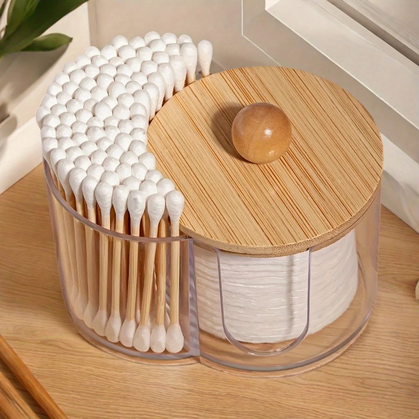 Transparenter Wattepad- und Wattestäbchenhalter mit 2 Fächern – Badezimmer-Organizer für Make-up & Pflege