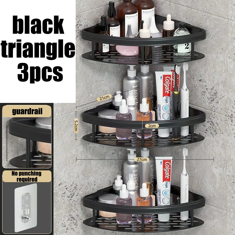 Wandmontiertes Eckregal fürs Badezimmer – Rechteckiges Duschregal ohne Bohren, Wandablage für Shampoo, Handtücher und Badaccessoires