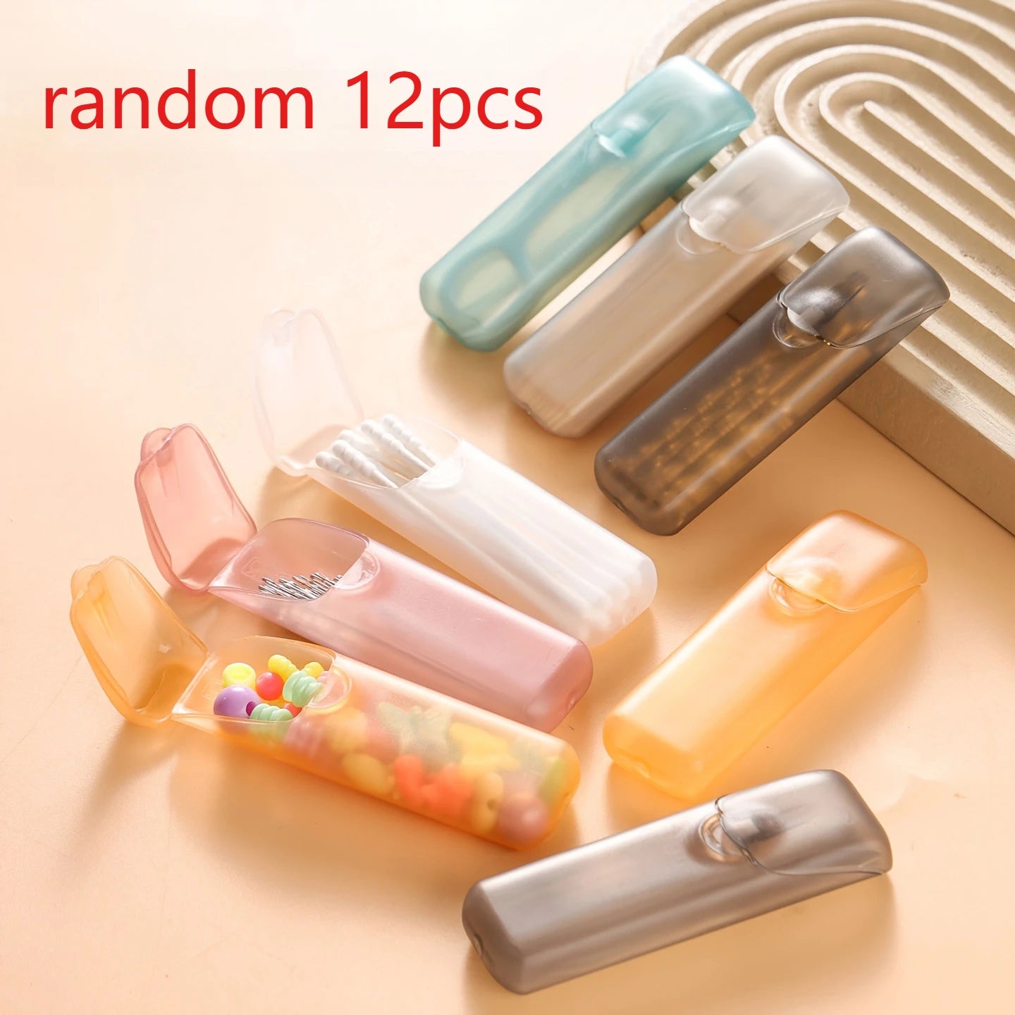 12 Stück tragbare Zahnstocherbox / Pillendose – Mini Kunststoffbehälter für Reisen, Tabletten, Zahnseide & Vitamine