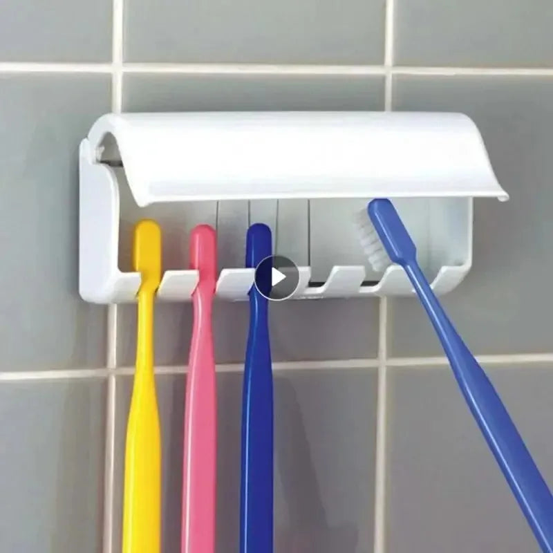 Wandmontierter Badezimmer-Zahnbürstenhalter – Zahncreme-Rack, Punch-Free Aufbewahrung für Zahnbürsten, Badezimmer-Accessoires