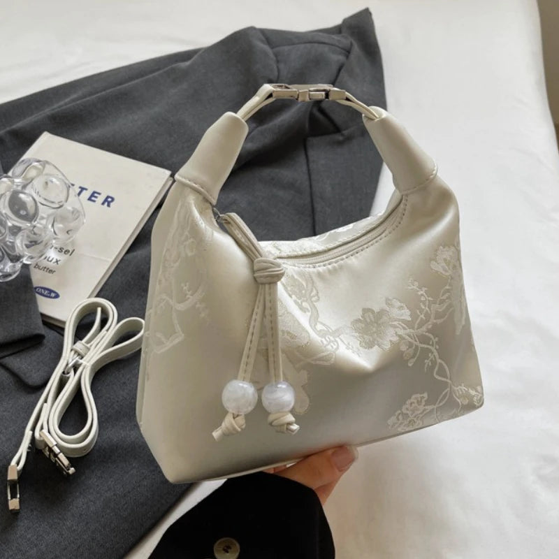 Lässige Bestickte Handtasche im Chinesischen Stil – Canvas Hanfu Stickerei, Reißverschluss Crossbody Bag, Cheongsam-Tasche für Party
