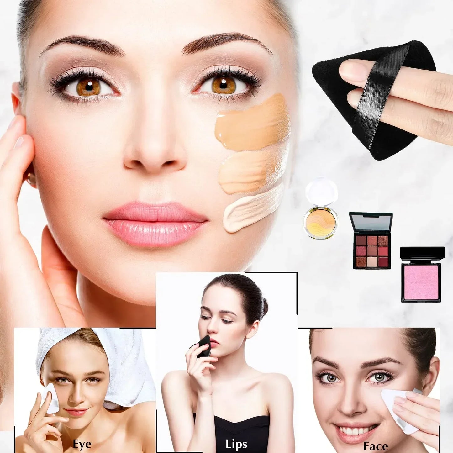 10/20 Stück Dreieckige Samt-Puderquaste – Mini Make-up-Schwamm | Waschbar, leicht & ideal für Gesichtsmake-up