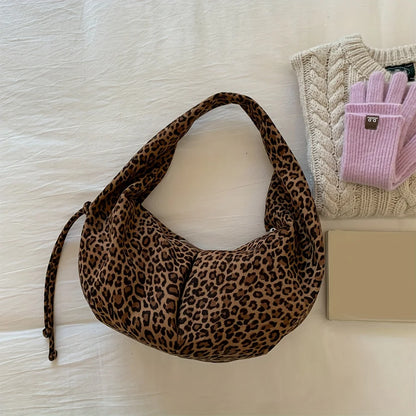 Retro Wildleder-Satteltasche für Damen mit Leopardenmuster – Trendige Herbst- und Wintermode, Unterarmtasche mit großem Fassungsvermögen, Handtasche