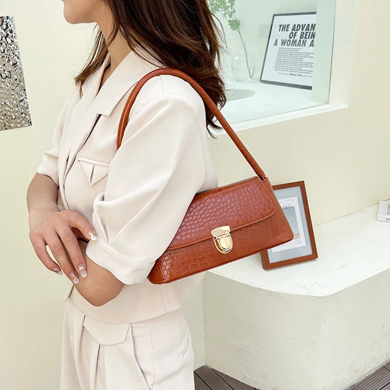 Modische und vielseitige Ein-Schulter-Handtasche für Damen mit Steinmuster – Unterarmtasche aus PU, kleine quadratische Handtasche